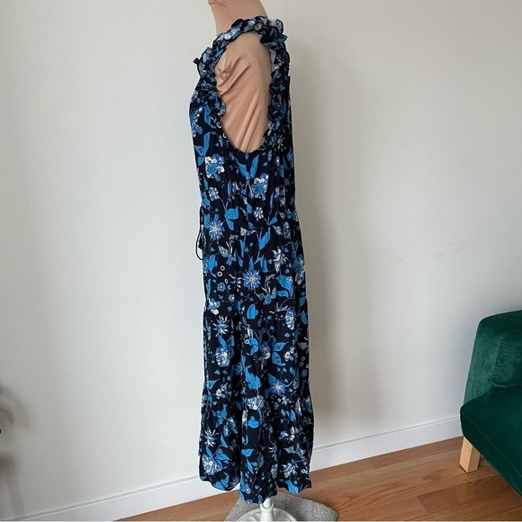 Figue Gabriella Floral-Print Paradise Batik Blue Viscose Tiered Dress NWT Size S - Picture 7 of 12